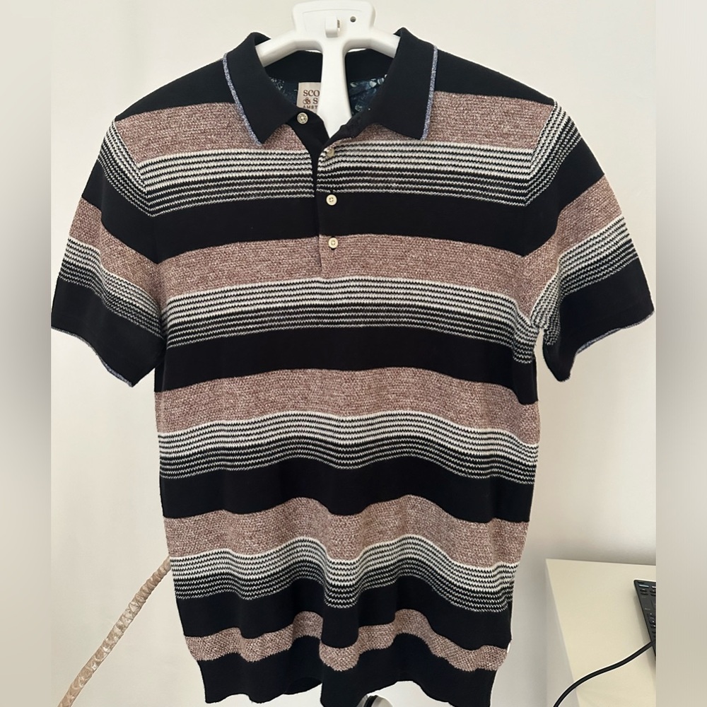 Scotch and Soda knitted stripy polo shirt.